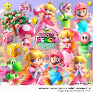 Cliparts Princesa Peach e Mário Png Imagens Baby 3D Cute