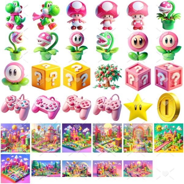 Cliparts Princesa Peach e Mário Png Imagens Baby 3D Cute