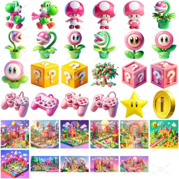 Cliparts Princesa Peach e Mário Png Imagens Baby 3D Cute