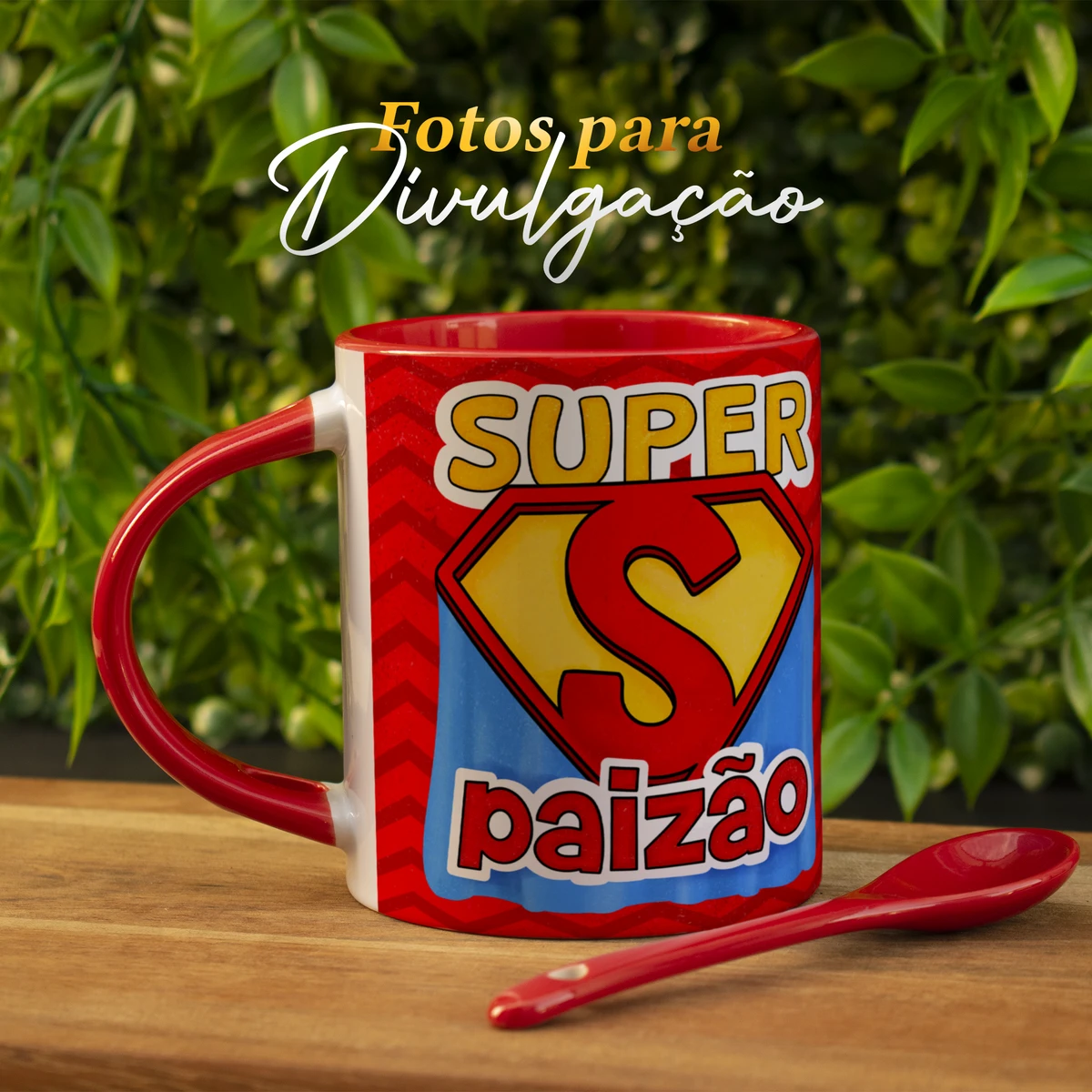 Coleção Dia dos Pais - Pack de Artes Digitais para Sublimação 2 Arte digital de design de caneca "SUPER paizão" com colher vermelha.