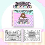 Livro de colorir digital com versículos bíblicos, Jesus e ilustrações infantis.