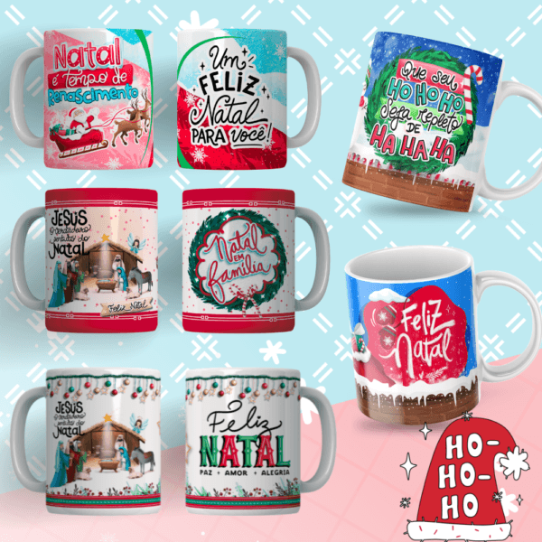 Combo Artes Caneca Natal +140 Estampas Tema Natalino Em Png