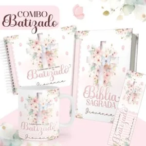 Combo Batizado Rosa - Encadernação 16 Combo Batizado Rosa - Encadernação