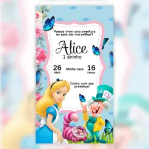 Convite Digital Alice Aniversario Infantil Magico 5