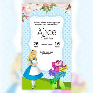 Convite Digital Alice Aniversario Infantil Personalizado 5