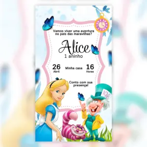 Convite Digital Alice Festa Infantil Personalizado 5