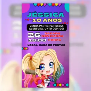 Convite Digital Arlequina Aniversário Infantil 12 Convite Digital Arlequina Aniversario Infantil 5