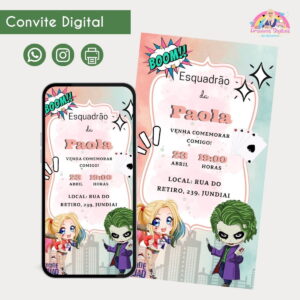 Convite Digital Arlequina e Coringa Personalizado Festa 14 Convite Digital Arlequina e Coringa Personalizado Festa