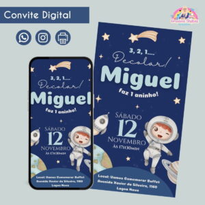 Convite Digital Astronauta Personalizado Aniversário
