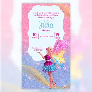 Convite Digital Barbie Aniversario Infantil 3d 5