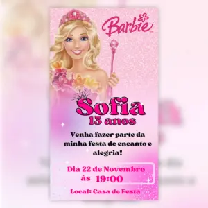 Convite Digital Barbie Aniversario Infantil Vetor Cute 5