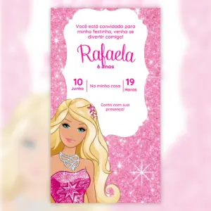 Convite Digital Barbie Aniversario Rosa Dourado 5