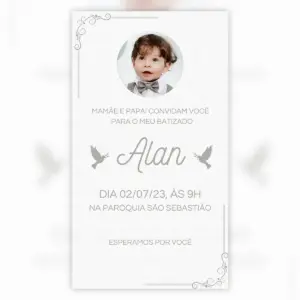 Convite Digital Batizado Anjo Luxo Laços Cinza Branco 26 Convite Digital Batizado Anjo Luxo Laços Cinza Branco