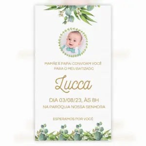 Convite Digital Batizado Floral com Coroa de Folhas 9 Convite Digital Batizado Floral com Coroa de Folhas