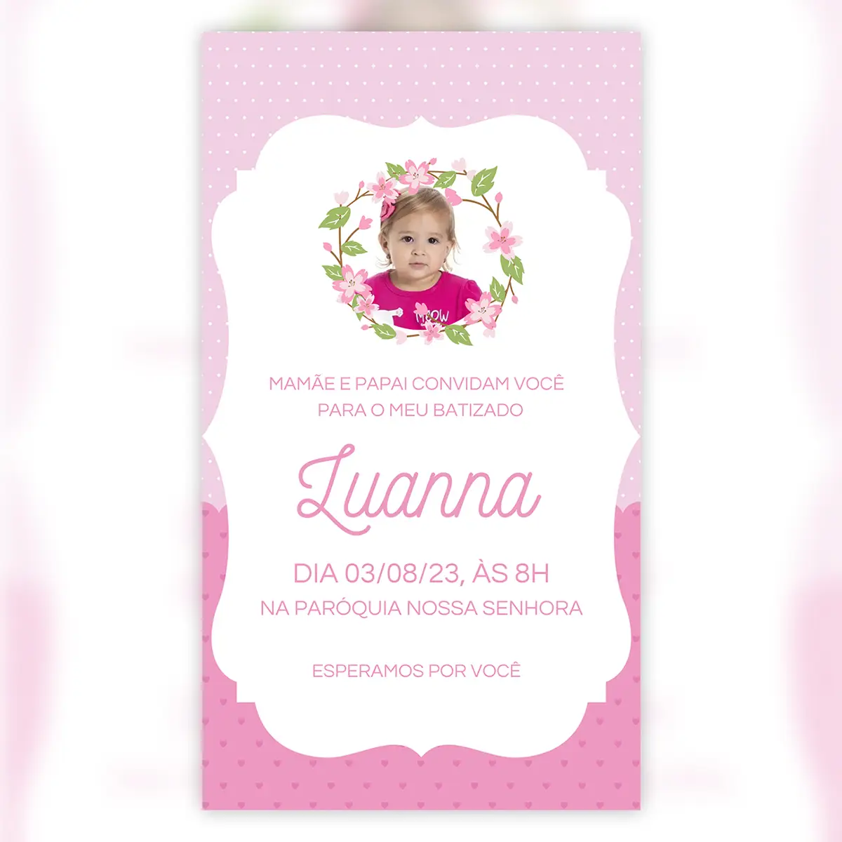 Convite Digital Batizado Floral Rosa Verde Laço 1 Convite Digital Batizado Floral Rosa Verde Laço