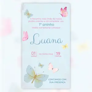Convite Digital Borboleta Aquarela Azul Festa Infantil 5