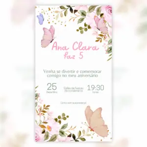 Convite Digital Borboleta Aquarela Floral Aniversario 5