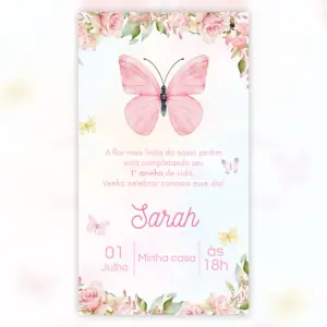 Convite Digital Borboleta Aquarela Rosa Aniversario Infantil 5