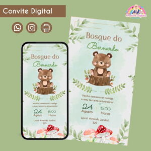 Convite Digital Bosque Menino Personalizado Aniversário