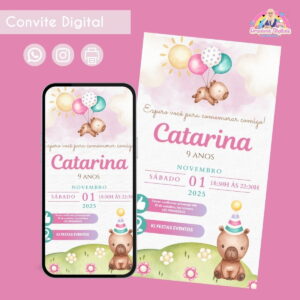 Convite Digital Capivara Aquarela Menina