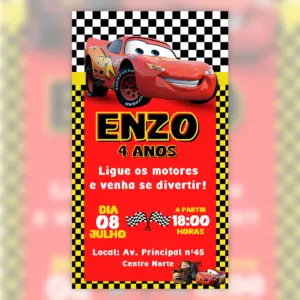 Convite Digital Carros Relâmpago McQueen 3D 4 Convite Digital Carros Relampago Mcqueen 3d 5