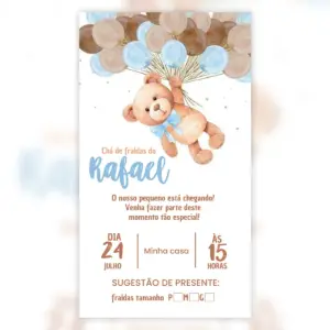 Convite Digital Cha De Bebe Ursinho Aviador Azul 6