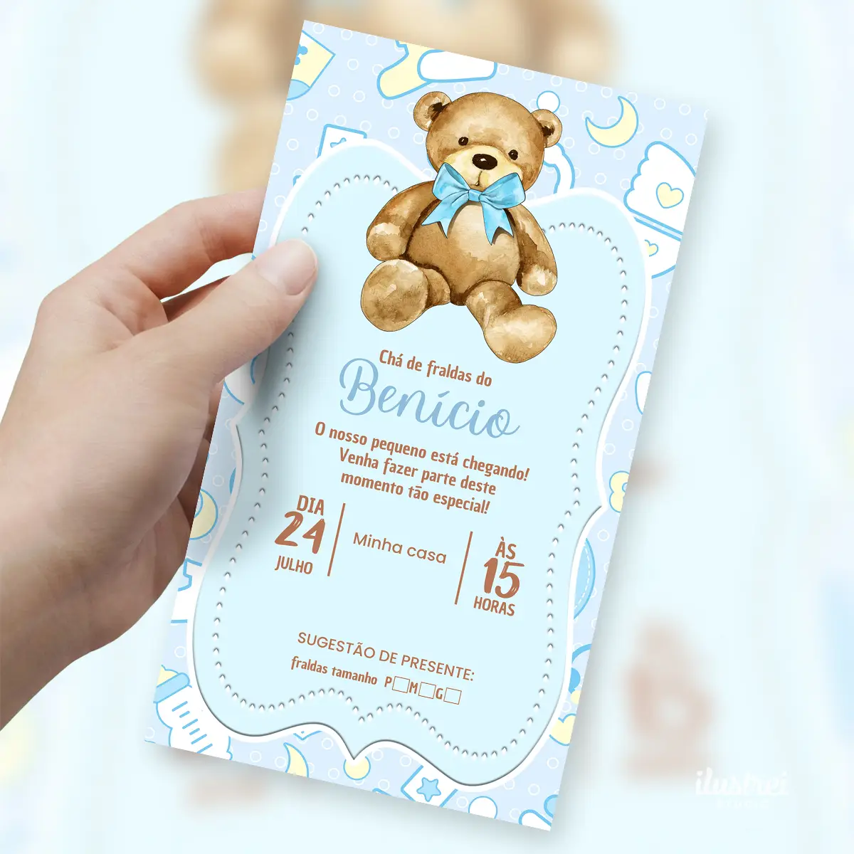 Convite Digital Chá de Bebê Ursinho Azul 3 Convite Digital Chá de Bebê Ursinho Azul
