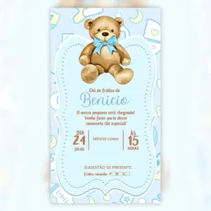 Convite Digital Chá de Bebê Ursinho Azul