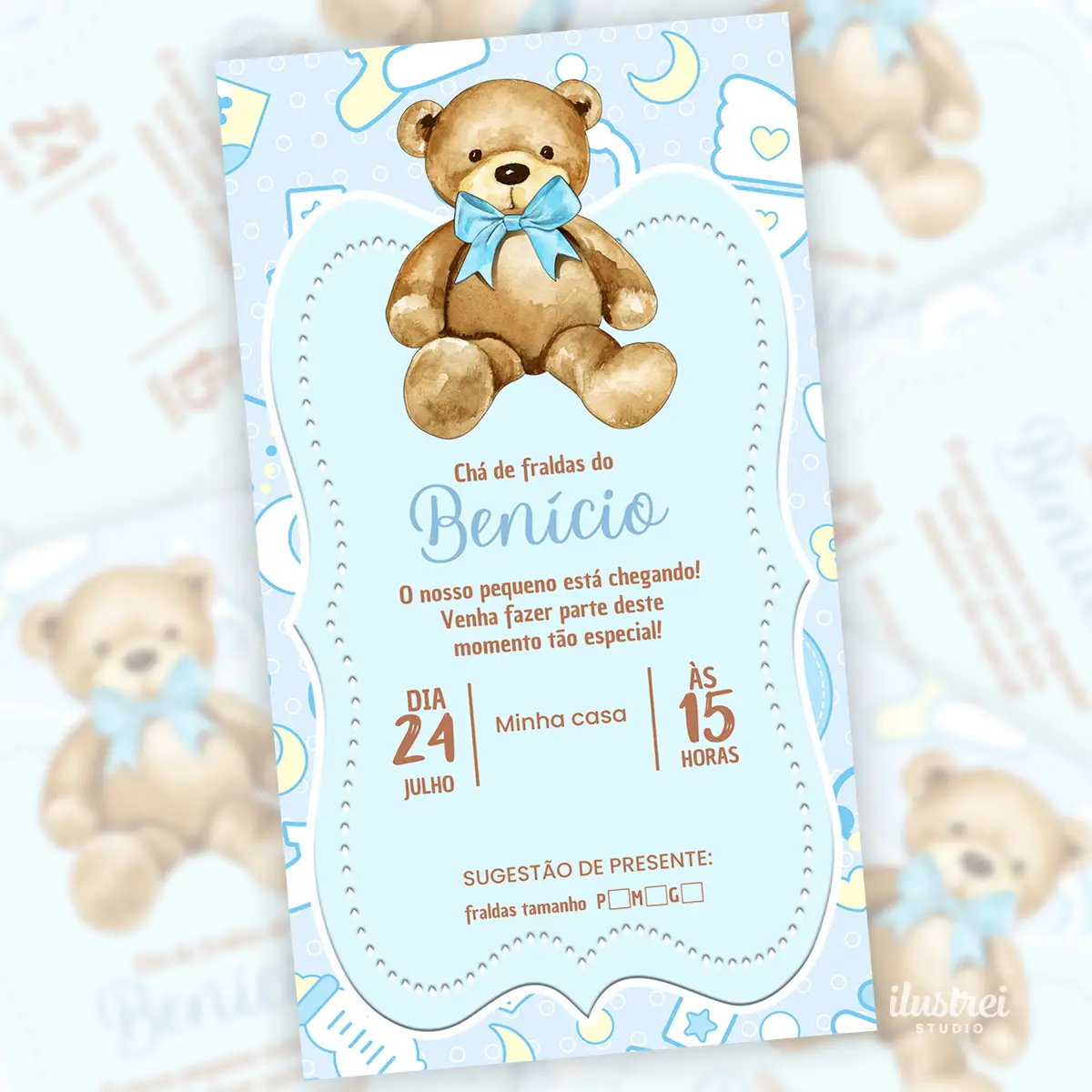 Convite Digital Chá de Bebê Ursinho Azul 4 Convite Digital Chá de Bebê Ursinho Azul