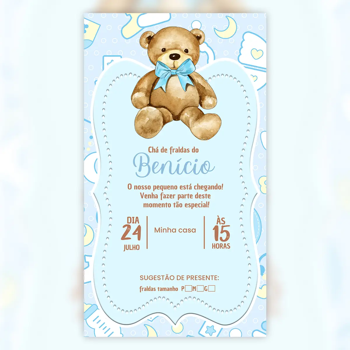 Convite Digital Chá de Bebê Ursinho Azul 1 Convite Digital Chá de Bebê Ursinho Azul