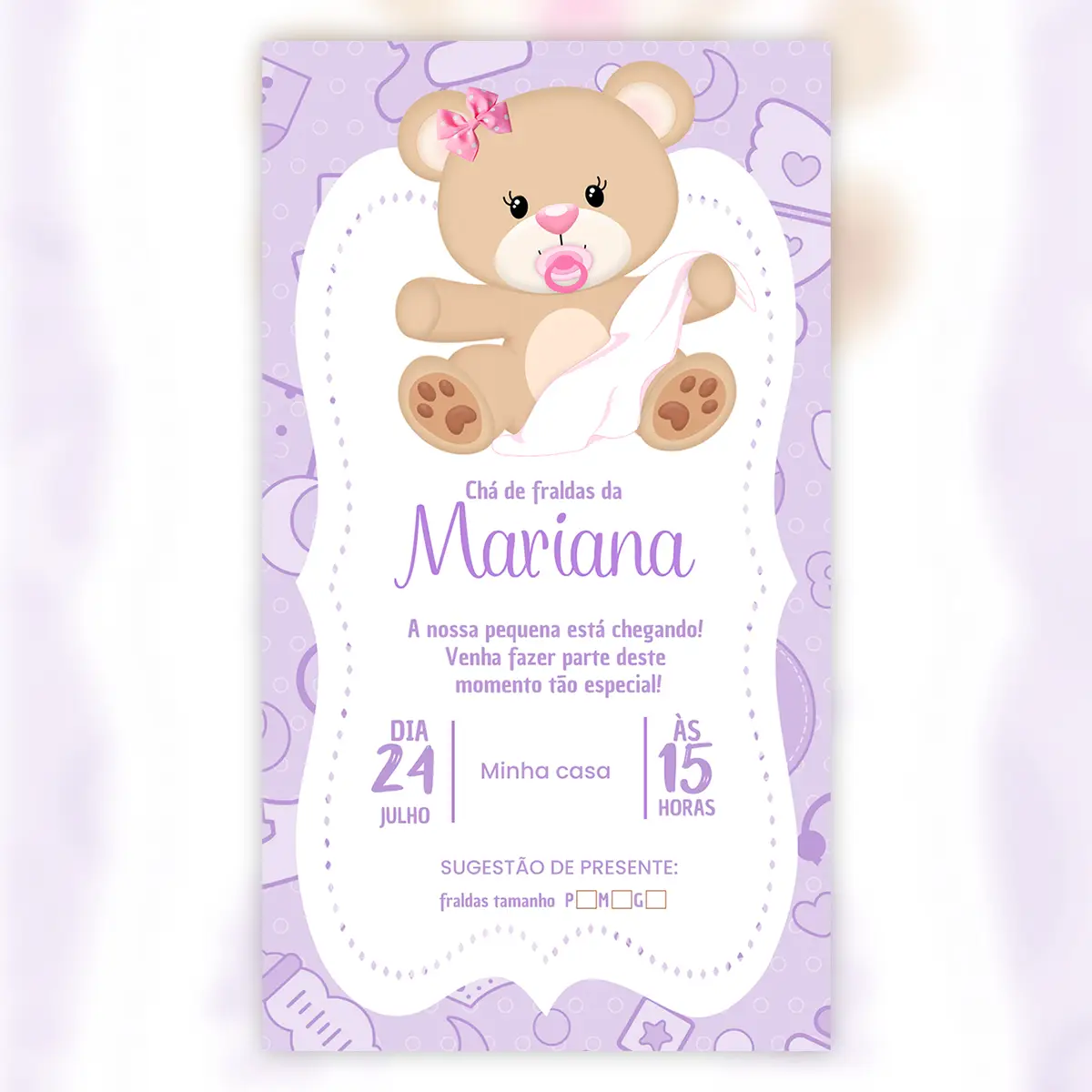 Convite Digital Chá de Bebê Ursinho Fofinho 1 Convite Digital Chá de Bebê Ursinho Fofinho