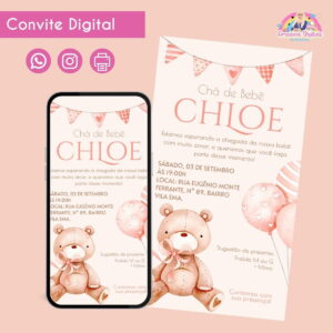 Convite Digital Chá de Bebê Urso Rosinha Festa Infantil 24 Convite Digital Chá de Bebê Urso Rosinha Festa Infantil