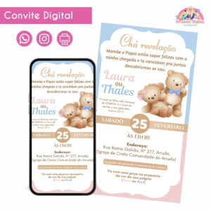 Convite Digital Chá Revelação Azul e Rosa Festa Infantil 23 Convite Digital Chá Revelação Azul e Rosa Festa Infantil