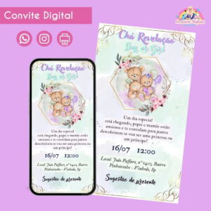 Convite Digital Chá Revelação Ursinhos Personalizado Festa 30 Convite Digital Chá Revelação Ursinhos Personalizado Festa