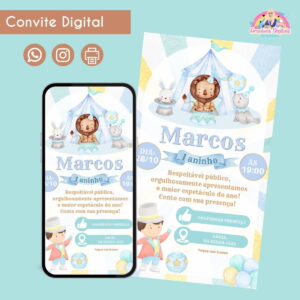 Convite Digital Circo Menino Azul Personalizado