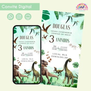 Convite Digital Dinossauro 01 Personalizado Aniversário