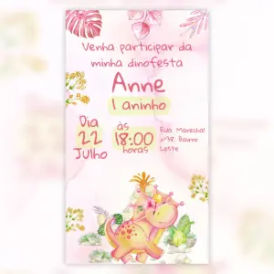 Convite Digital Dinossauro Aquarela Aniversario Infantil 5