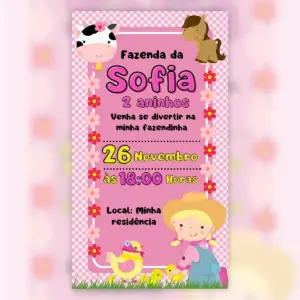 Convite Digital Fazendinha Menina Aniversario Infantil 5
