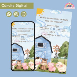 Convite Digital Fazendinha Menino 2 Festa Infantil