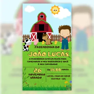 Convite Digital Fazendinha Menino Aniversario Infantil 5