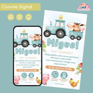 Convite Digital Fazendinha Menino Azul Festa Infantil