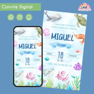 Convite Digital Fundo do Mar Menino Personalizado Festa 16 Convite Digital Fundo do Mar Menino Personalizado Festa