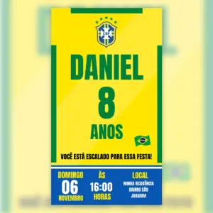 Convite Digital Futebol Brasil Aniversario Infantil 5