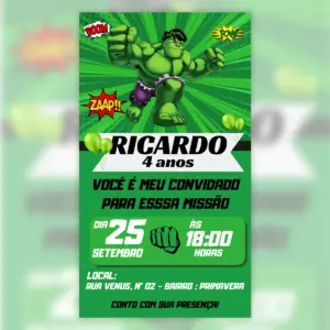 Convite Digital Hulk Aniversario Infantil Super Herois 5
