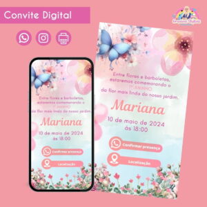 Convite Digital Jardim das Borboletas Feitos Festa Infantil