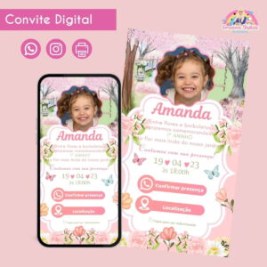 Convite Digital Jardim Floral Menina com Foto