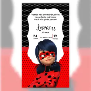 Convite Digital Ladybug Miraculous Classico Poa Preto 5