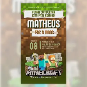 Convite Digital Minecraft 3d Aniversario Infantil 5
