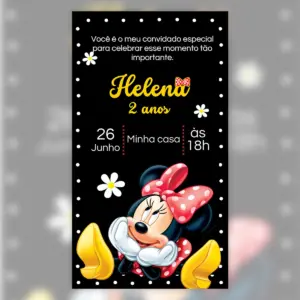 Convite Digital Minnie Mouse Preto Aniversario Infantil 5