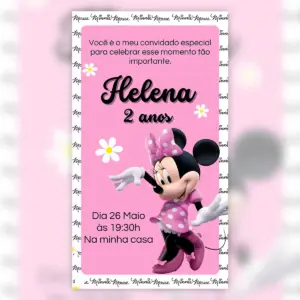 Convite Digital Minnie Mouse Rosa Festa Infantil 5